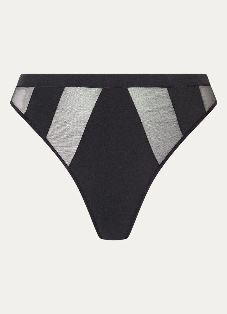 Bluebella Dames Orla high waisted tanga met mesh in de kleur Zwart, maat: 42