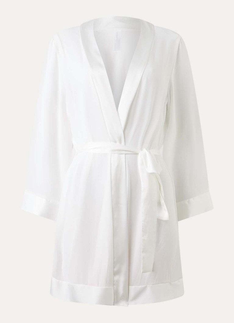Bluebella Dames Semi-transparante kimono met details van satijn in de kleur Ivoor, maat: M