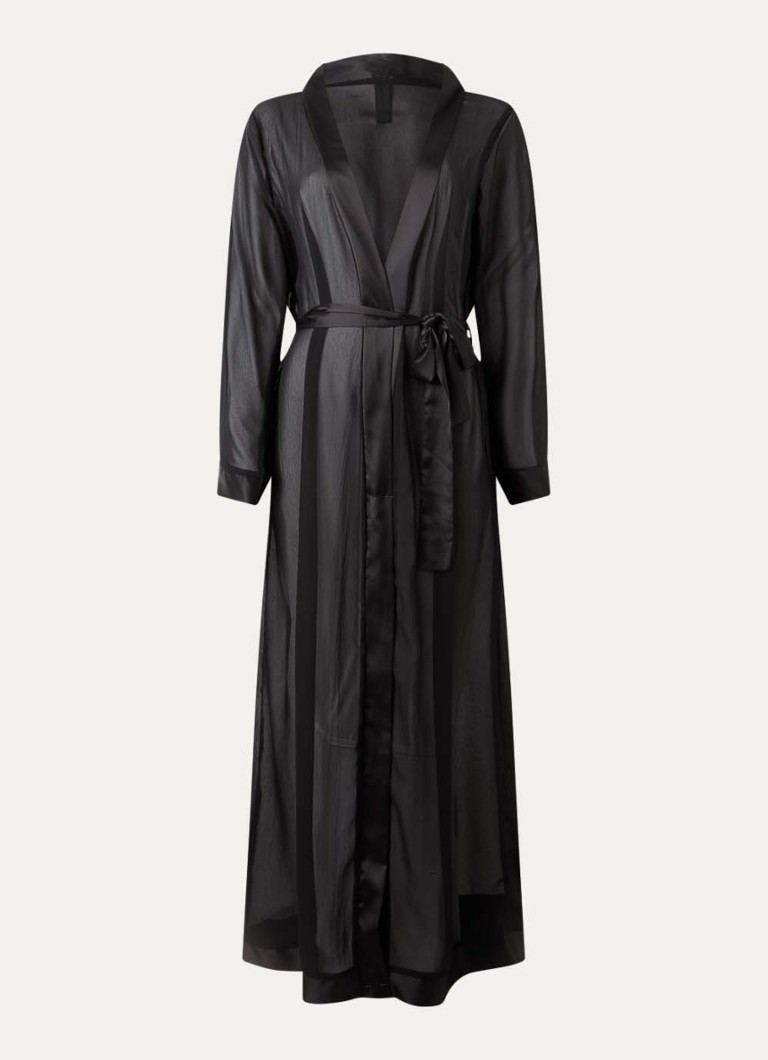 Bluebella Dames Marcella semi-transparante kimono met details van satijn in de kleur Zwart, maat: M
