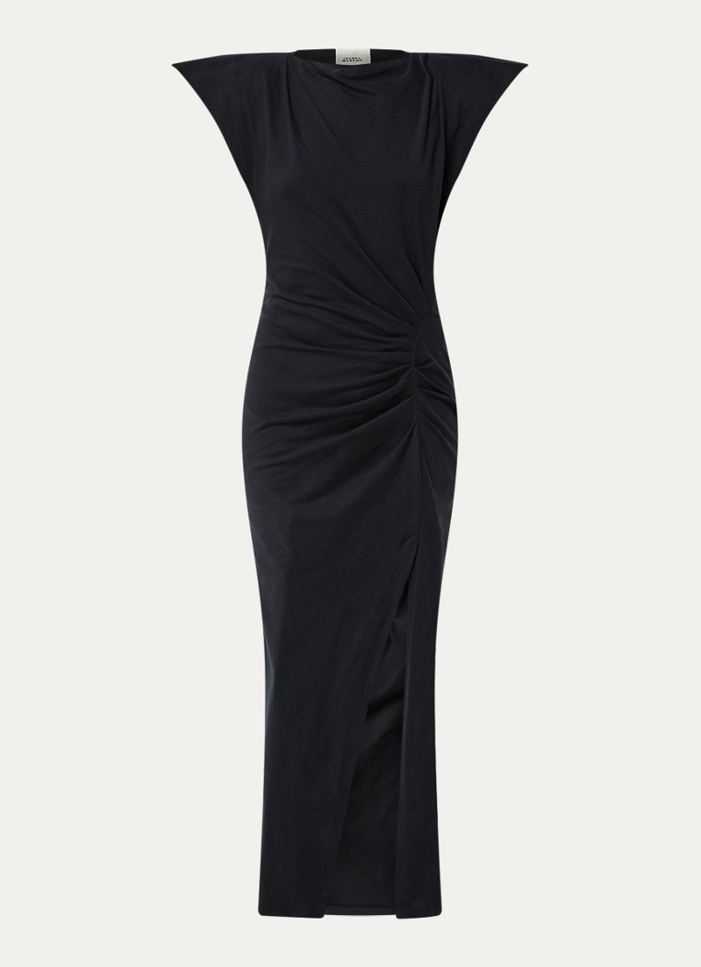 Isabel Marant Dames Nadela maxi jurk met plooidetail en split in de kleur Zwart, maat: 34