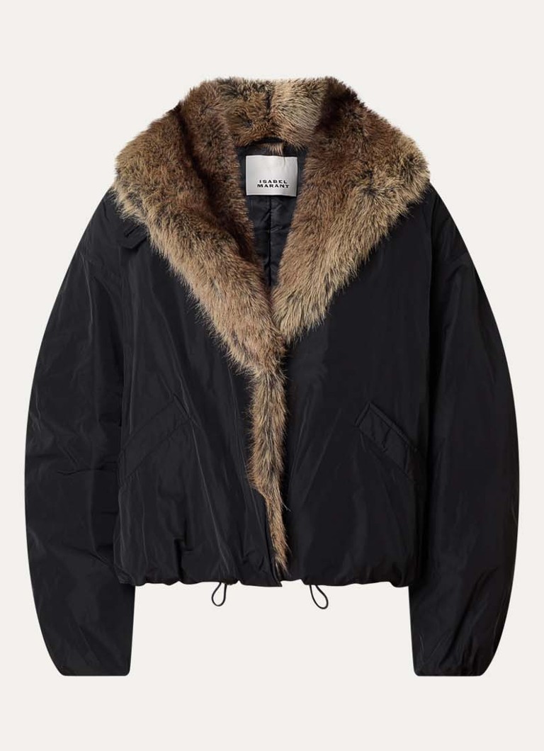 Isabel Marant Dames Charone gewatteerd jack met kraag van imitatiebont en steekzakken in de kleur Zwart, maat: 40