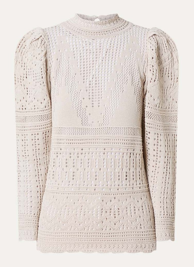 Isabel Marant Dames Dahara grofgebreide top met opengewerkt dessin en pofmouw in de kleur Beige, maat: 36