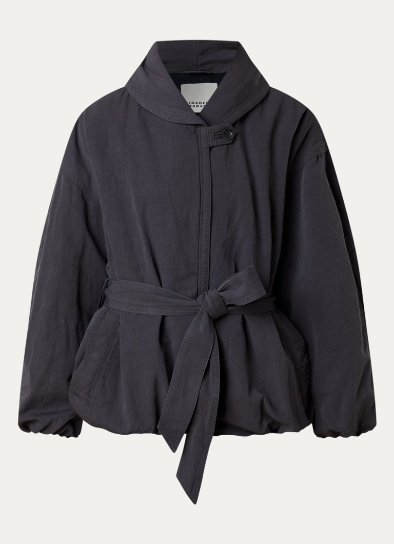 Isabel Marant Dames Volinda bomberjack in linnenblend met steekzakken en strikceintuur in de kleur Donkerblauw, maat: 36