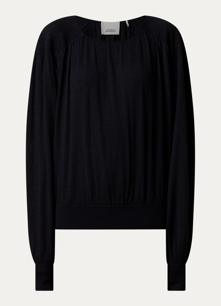 Isabel Marant Dames Enza fijngebreide pullover in scheerwolblend met ruches in de kleur Zwart, maat: 42