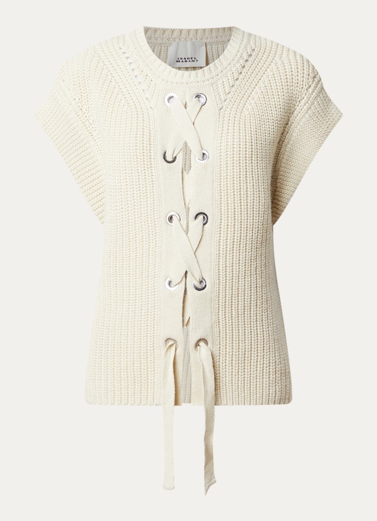 Isabel Marant Dames Yonnia ribgebreide top in alpaca scheerwolblend met rijgdetail in de kleur Ivoor, maat: m