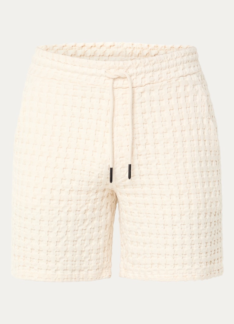 OAS Heren Ecru straight fit korte broek met structuur in de kleur Ivoor, maat: M