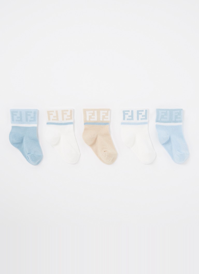 Fendi Sokken met logoprint in 5-pack in de kleur Blauw, maat: ONE SIZE