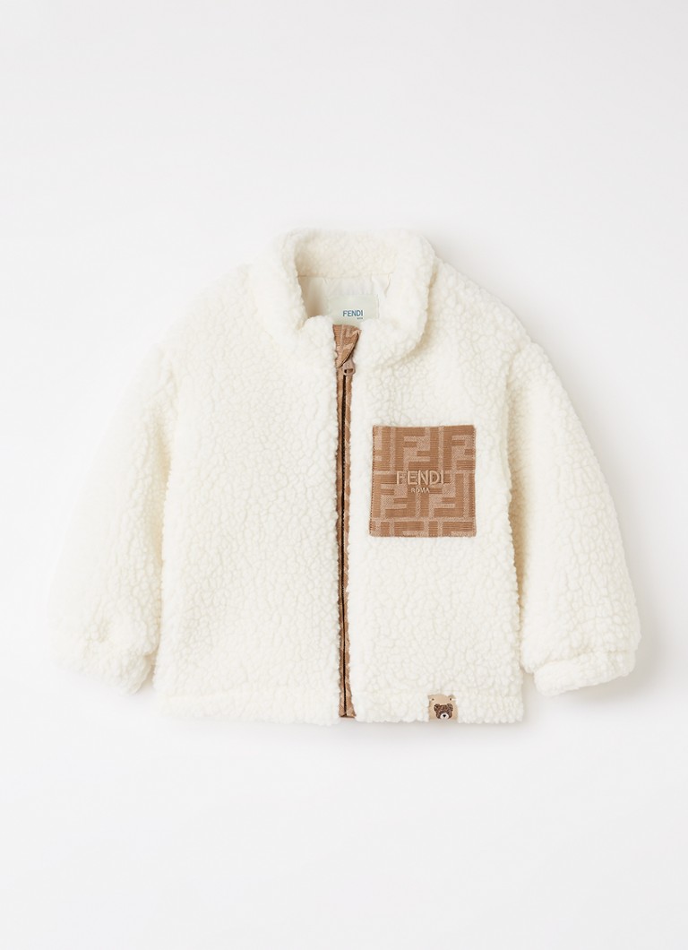 Fendi Meisjes Jack van teddy met logoborduring in de kleur Gebroken wit, maat: 12M=74