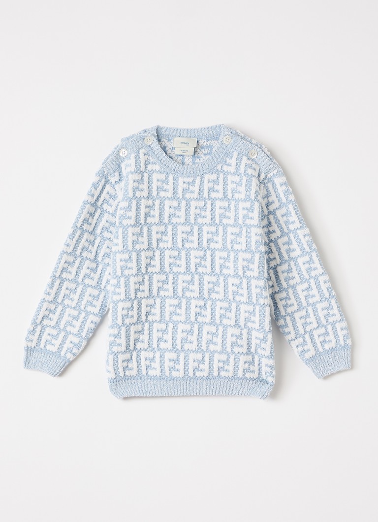 Fendi Jongens Girocollo trui met ingebreide logoprint in de kleur Lichtblauw, maat: 18M=86