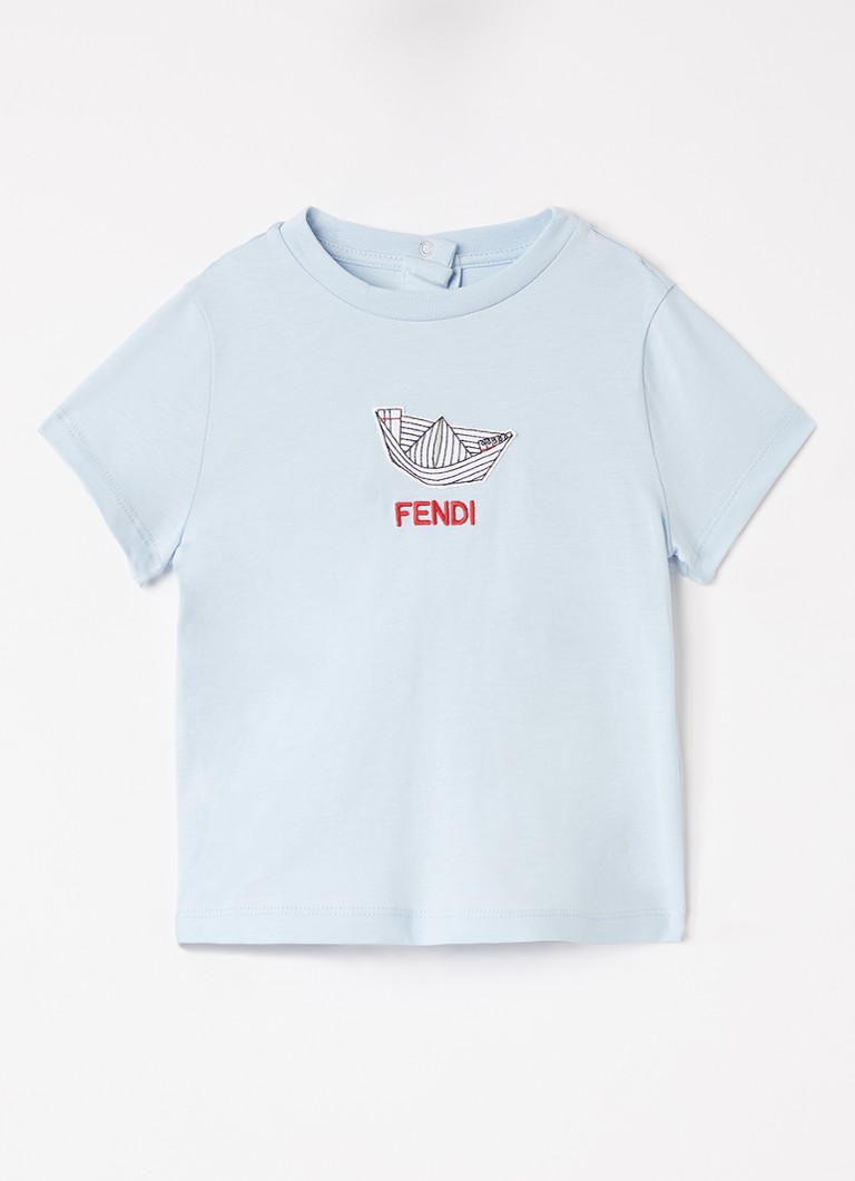 Fendi Jongens T-shirt met logo in de kleur Lichtblauw, maat: 6M=68