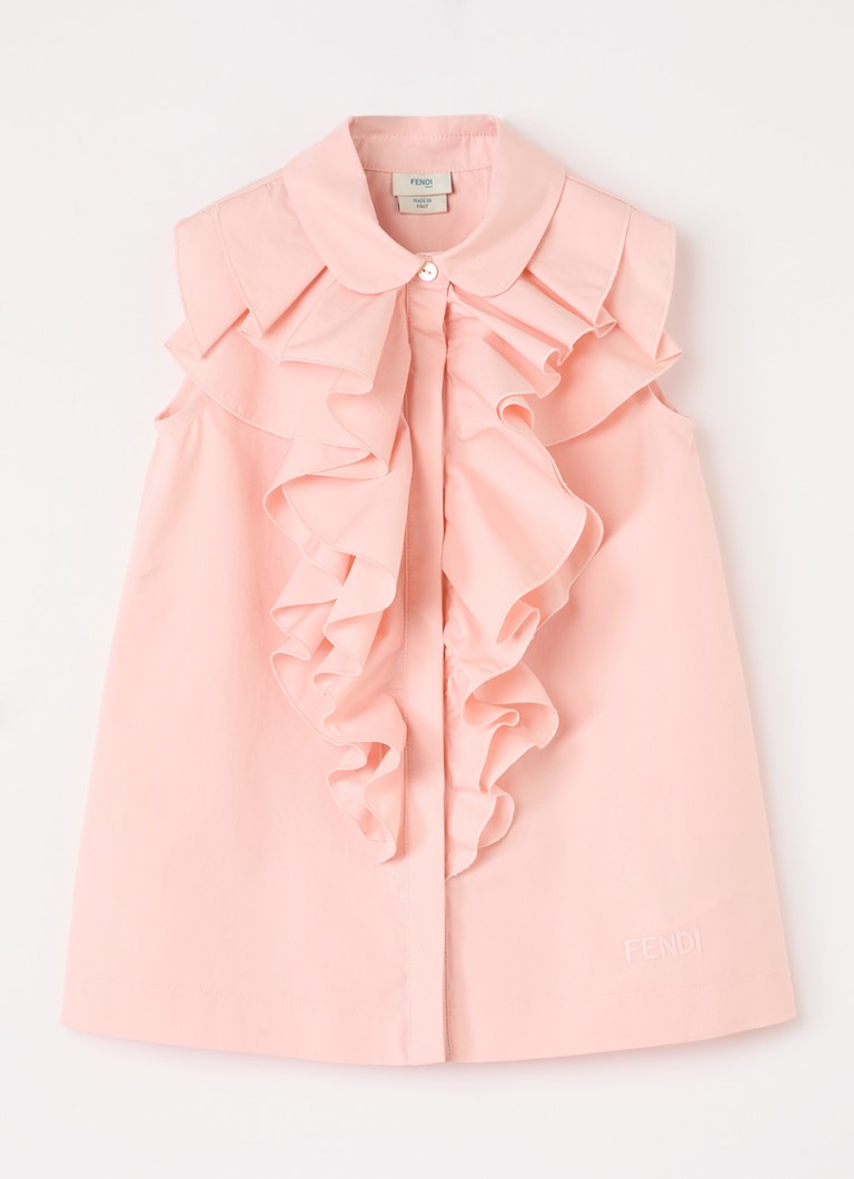 Fendi Meisjes Mouwloze blousejurk met ruches in de kleur Zalmroze, maat: 12M=80
