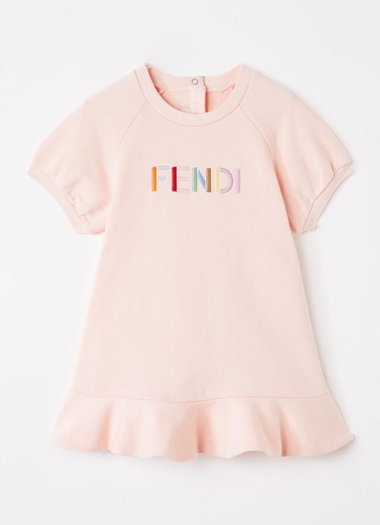 Fendi Meisjes Tennisjurk met logoborduring in de kleur Zalmroze, maat: 24M=92