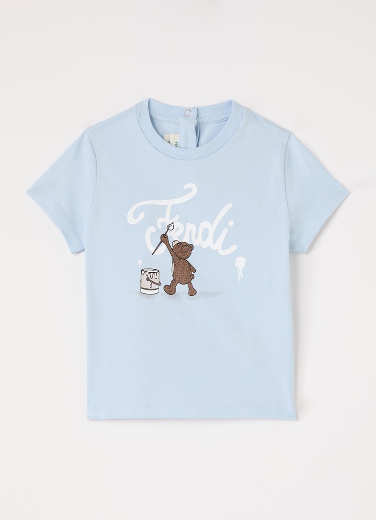 Fendi Jongens T-shirt met logoprint in de kleur Lichtblauw, maat: 6M=68