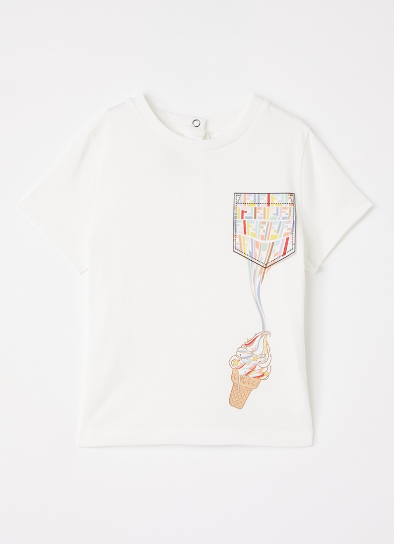 Fendi Meisjes T-shirt met logoprint in de kleur Gebroken wit, maat: 9M=74