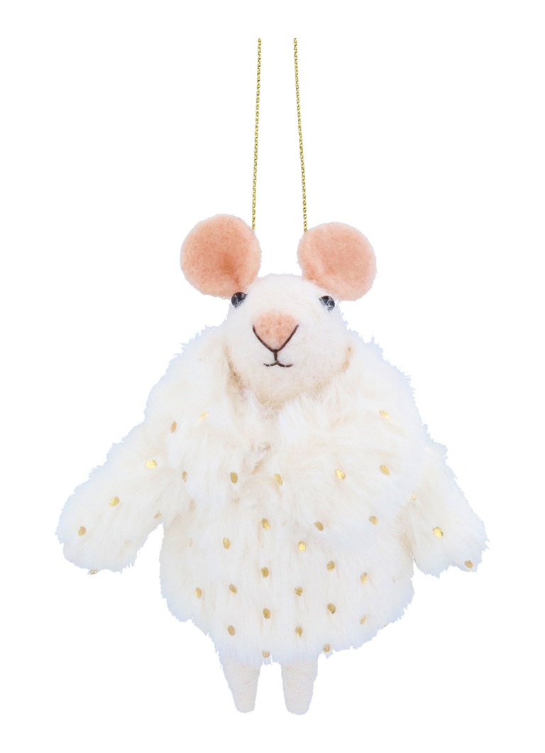 Gisela Graham Muis met Mantel kersthanger 13 cm Wit - Deal