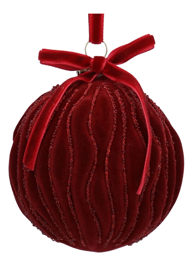 Gisela Graham Velvet Waves kerstbal 8 cm Rood
