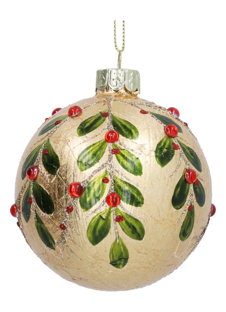 Gisela Graham Rode Bessen kerstbal 8 cm Goud