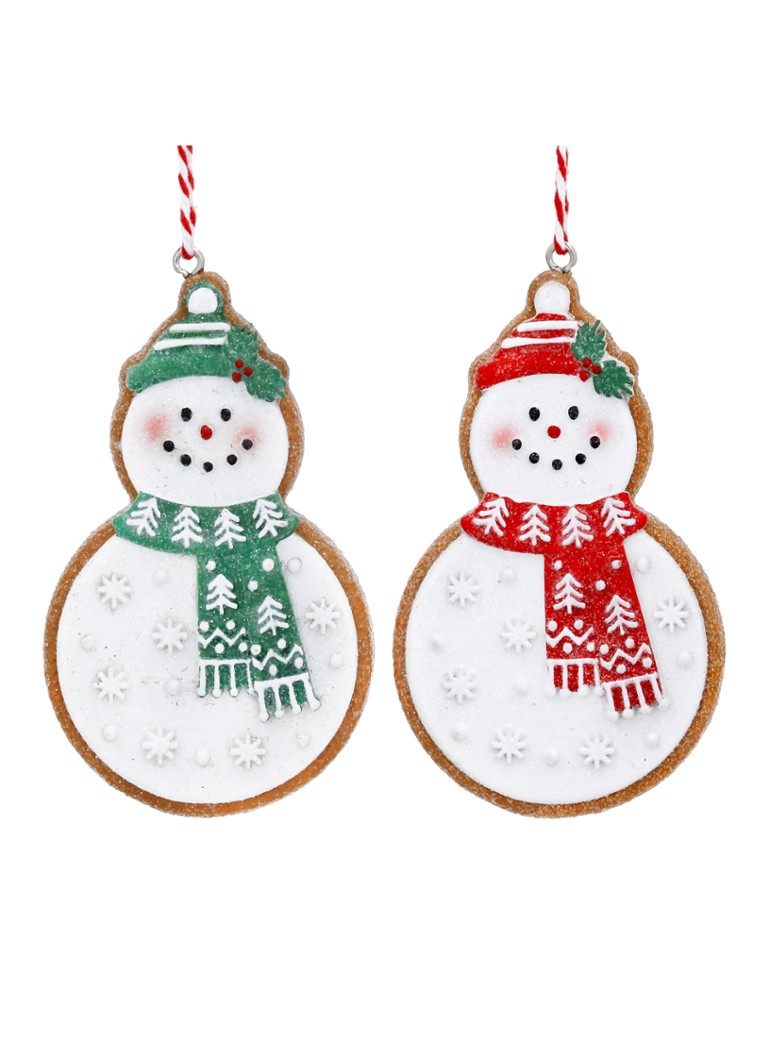 Gisela Graham Gingerbread Sneeuwpop kersthanger 8 cm set van 2 Wit - Deal