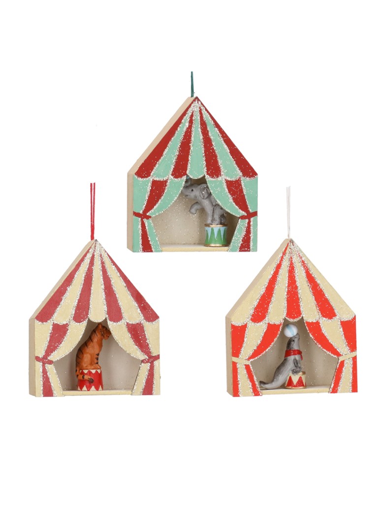 Gisela Graham Circus Tent kersthanger 10 cm set van 3 Rood - Deal