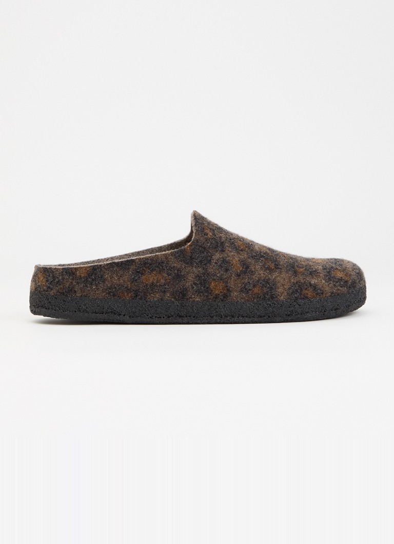 Birkenstock Dames Narrow Fit Amsterdam Wrapped muiltje met panterprint in de kleur Bruin, maat: 41