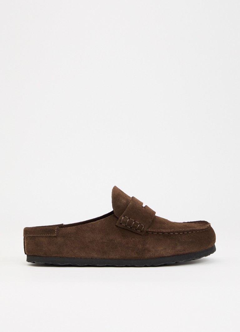 Birkenstock Dames Narrow Fit Naples Wrapped muiltje van suède in de kleur Chocoladebruin, maat: 41