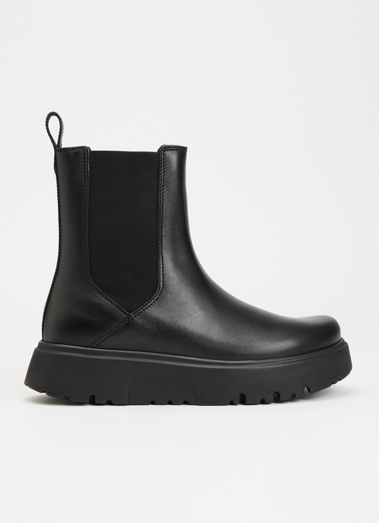 Birkenstock Dames Narrow Fit Theda chelsea boot van leer met plateauzool in de kleur Zwart, maat: 41