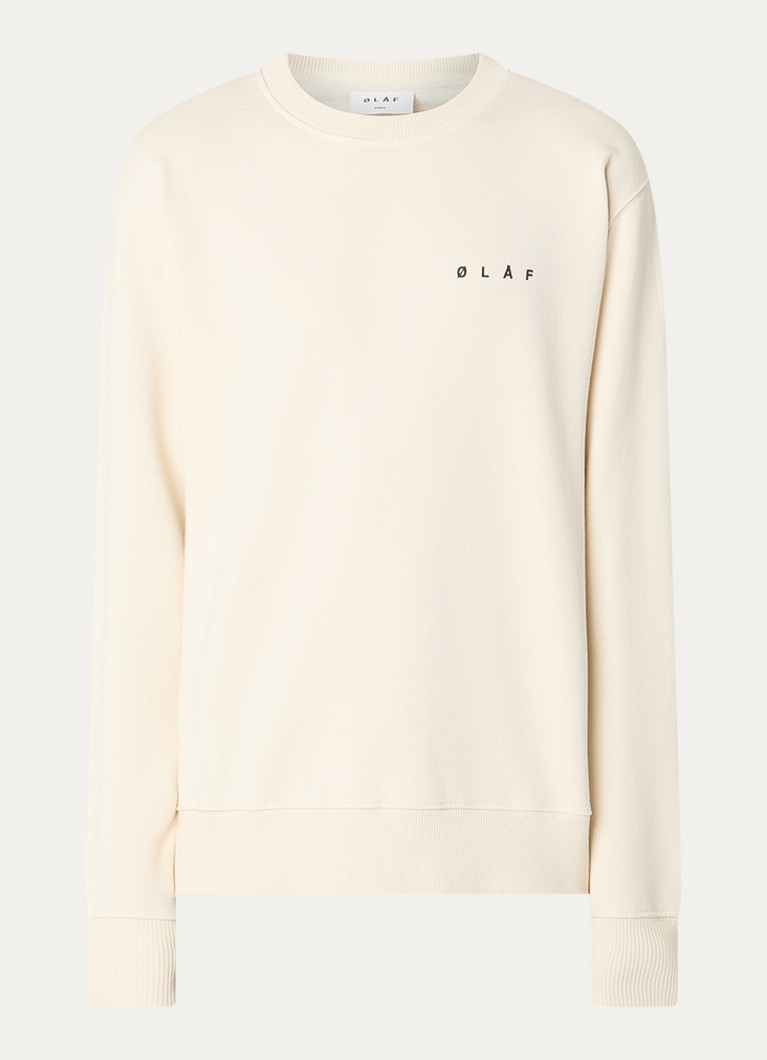 OLAF Heren Crafted Face sweater met logo- en backprint in de kleur Ivoor, maat: M