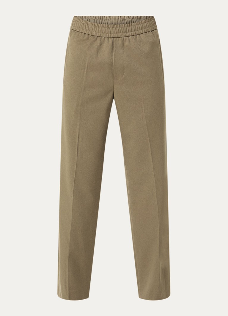 OLAF Heren Tapered fit chino in wolblend met steekzakken in de kleur Mosgroen, maat: M