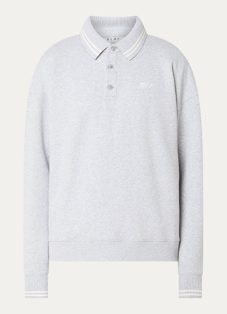 OLAF Heren Sweater met polokraag en logoborduring in de kleur Grijsmele, maat: S