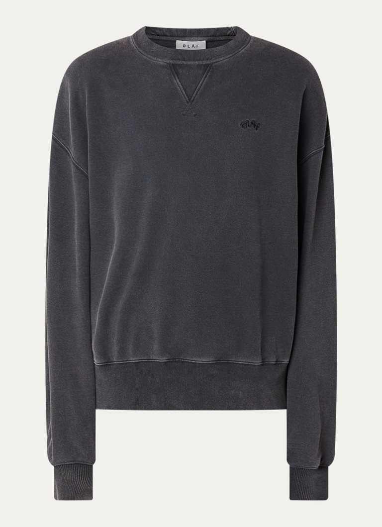 OLAF Heren Sweater met logoborduring in de kleur Antraciet, maat: S