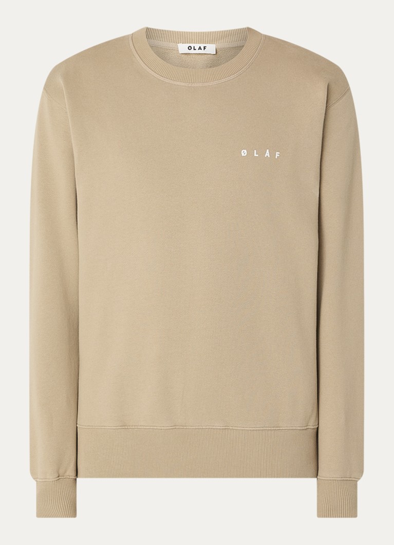 OLAF Heren Brushstroke sweater met logo- en backprint in de kleur Beige, maat: XS