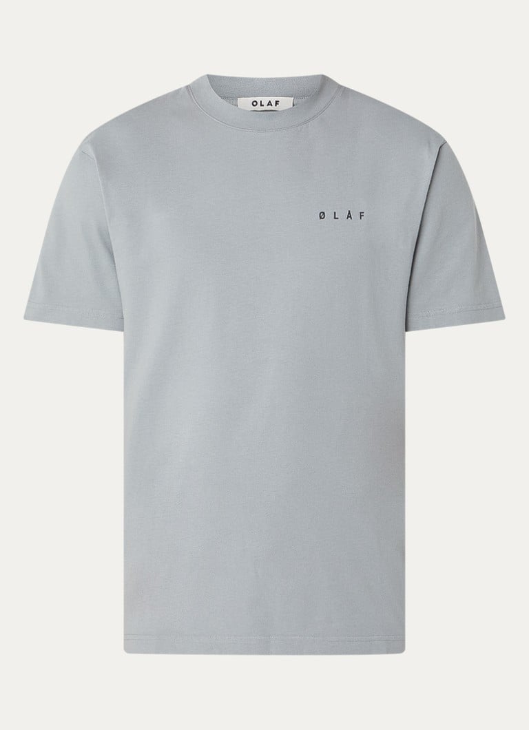 OLAF Heren Brushstroke T-shirt met logo- en backprint in de kleur Grijs, maat: S