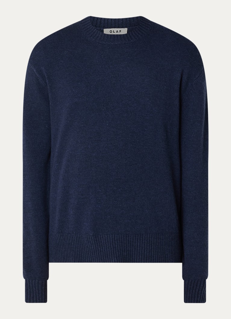 OLAF Heren Fijngebreide trui in wolblend in de kleur Donkerblauw, maat: XL