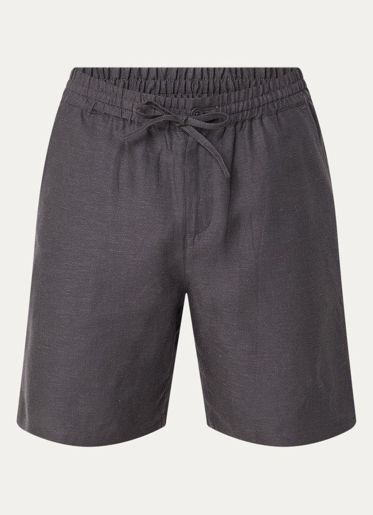 OLAF Heren Straight fit korte broek in linnenblend met trekkoord in de kleur Antraciet, maat: XL