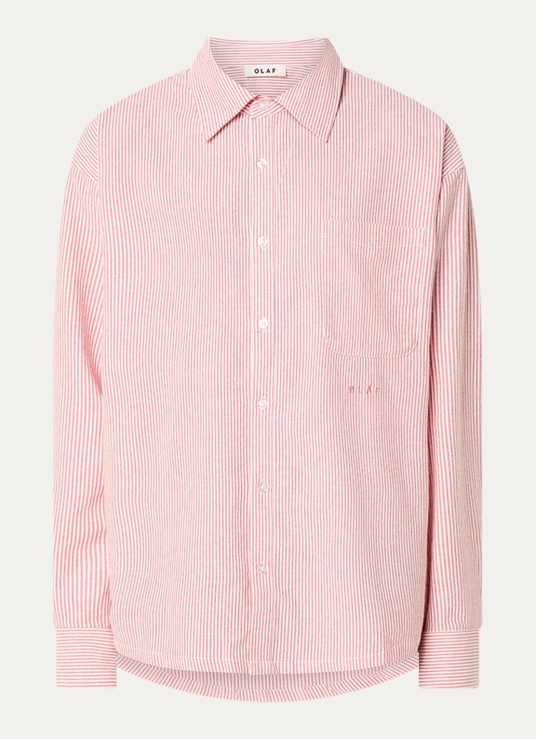 OLAF Heren Regular fit overhemd met streepprint in de kleur Rood, maat: XL