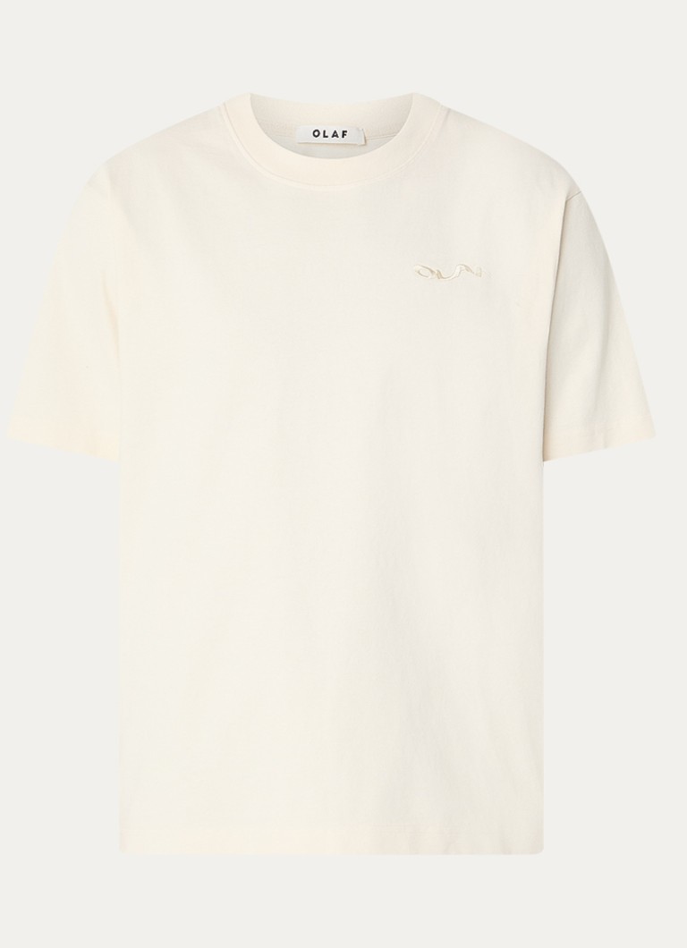 OLAF Heren T-shirt met logoborduring in de kleur Creme, maat: L