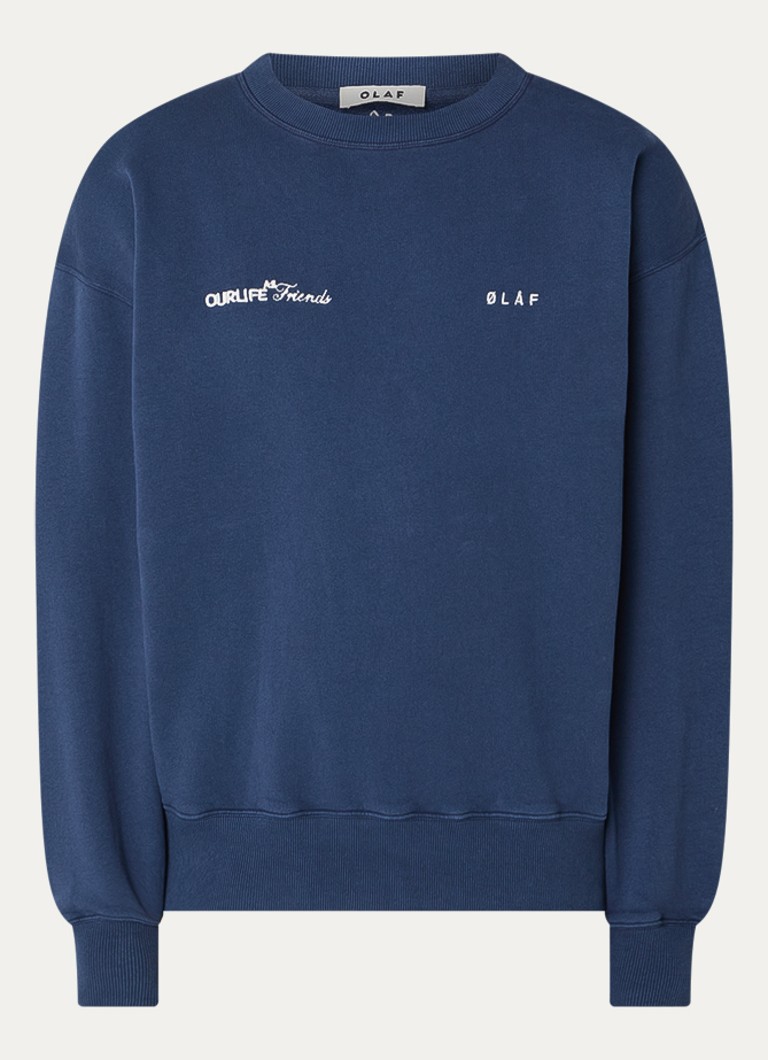 OLAF Heren Sweater met logoborduring in de kleur Donkerblauw, maat: XL