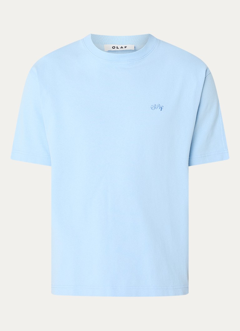 OLAF Heren Signature T-shirt met logoborduring in de kleur Lichtblauw, maat: S