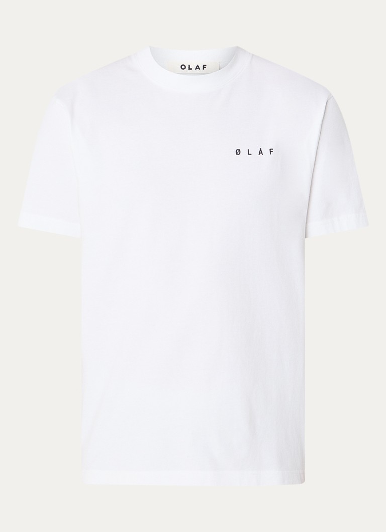 OLAF Heren T-shirt met logo- en backprint in de kleur Wit, maat: S