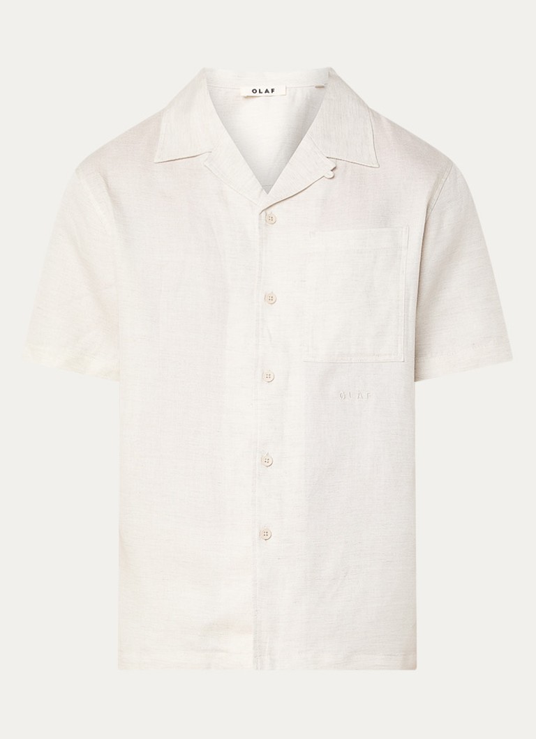 OLAF Heren Regular fit overhemd in linnenblend met borstzak in de kleur Creme, maat: M