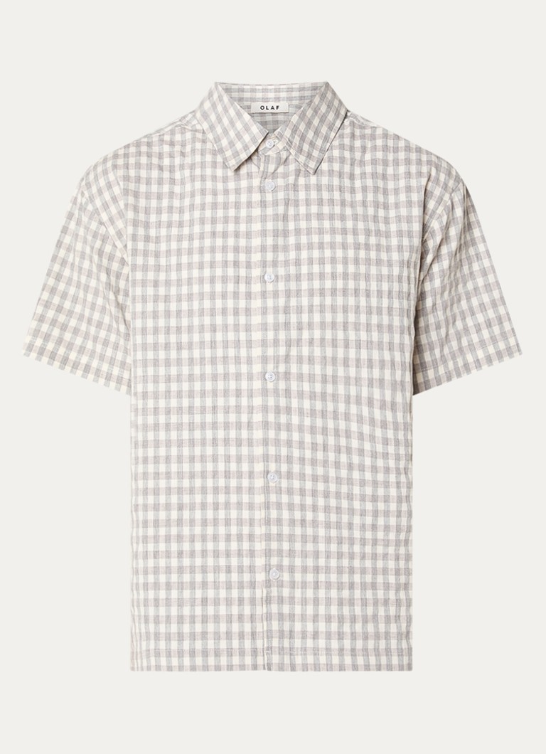 OLAF Heren Overhemd in linnenblend met ruitdessin in de kleur Grijs, maat: XL