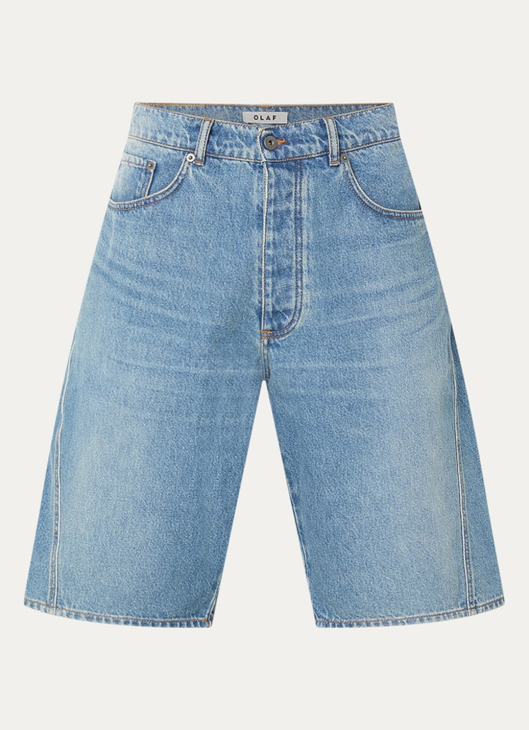 OLAF Heren Loose fit korte broek van denim met medium wassing in de kleur Indigo, maat: M