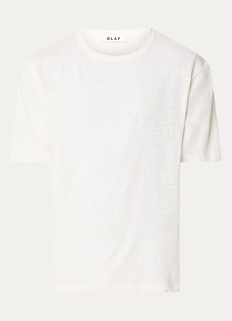 OLAF Heren T-shirt in linnenblend in de kleur Gebroken wit, maat: S