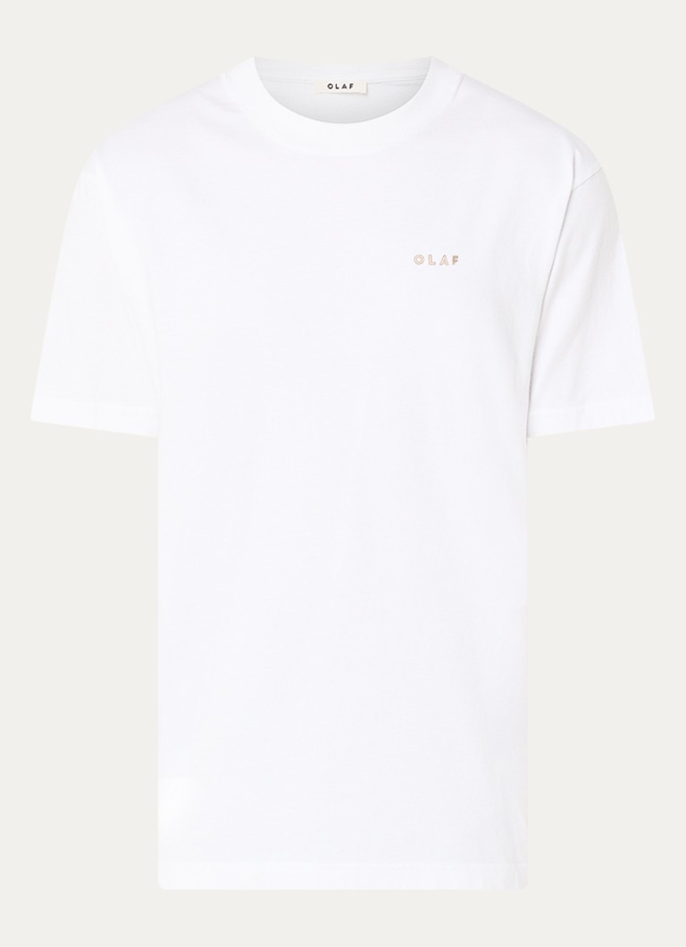 OLAF Heren T-shirt met front- en backprint in de kleur Wit, maat: XS