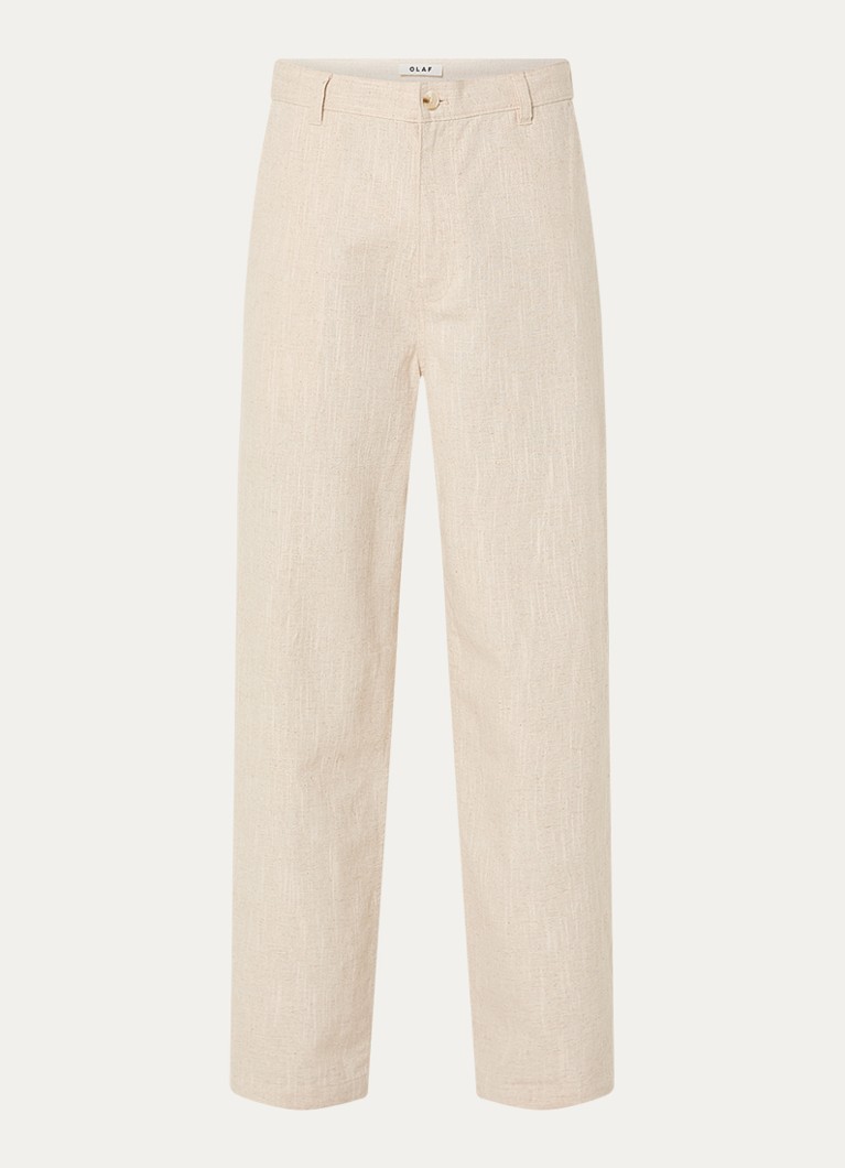 OLAF Heren Loose fit pantalon in linnenblend met paspelzakken in de kleur Naturel, maat: S