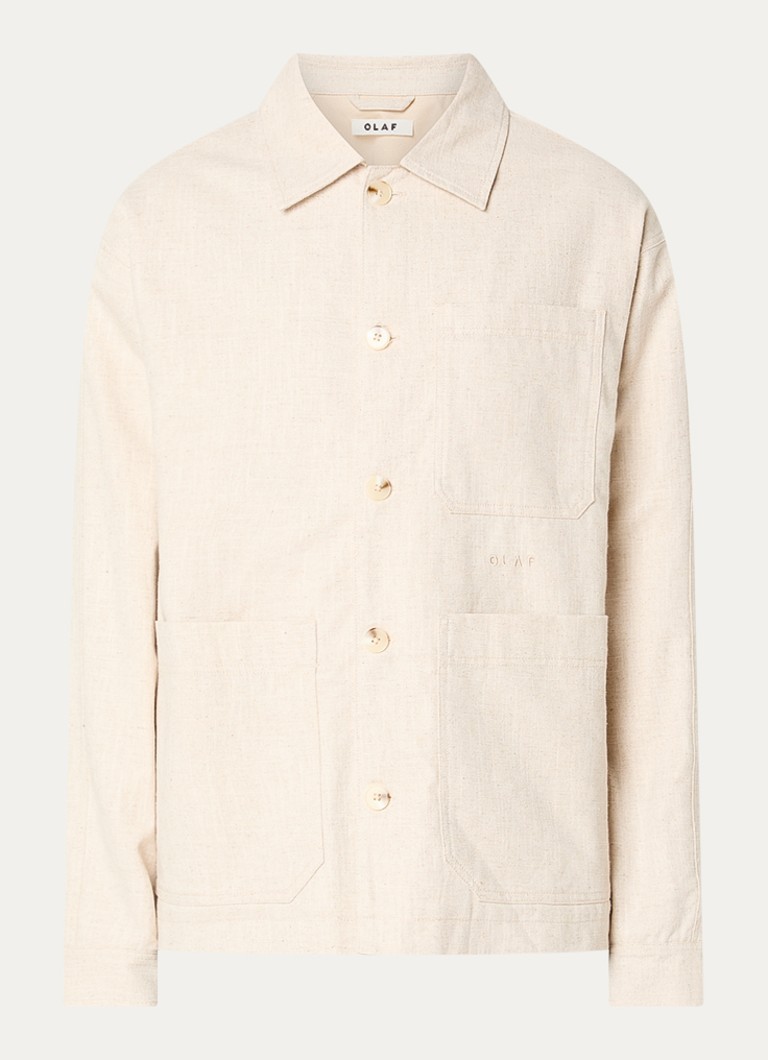 OLAF Heren Overshirt in linnenblend met borstzak in de kleur Creme, maat: L