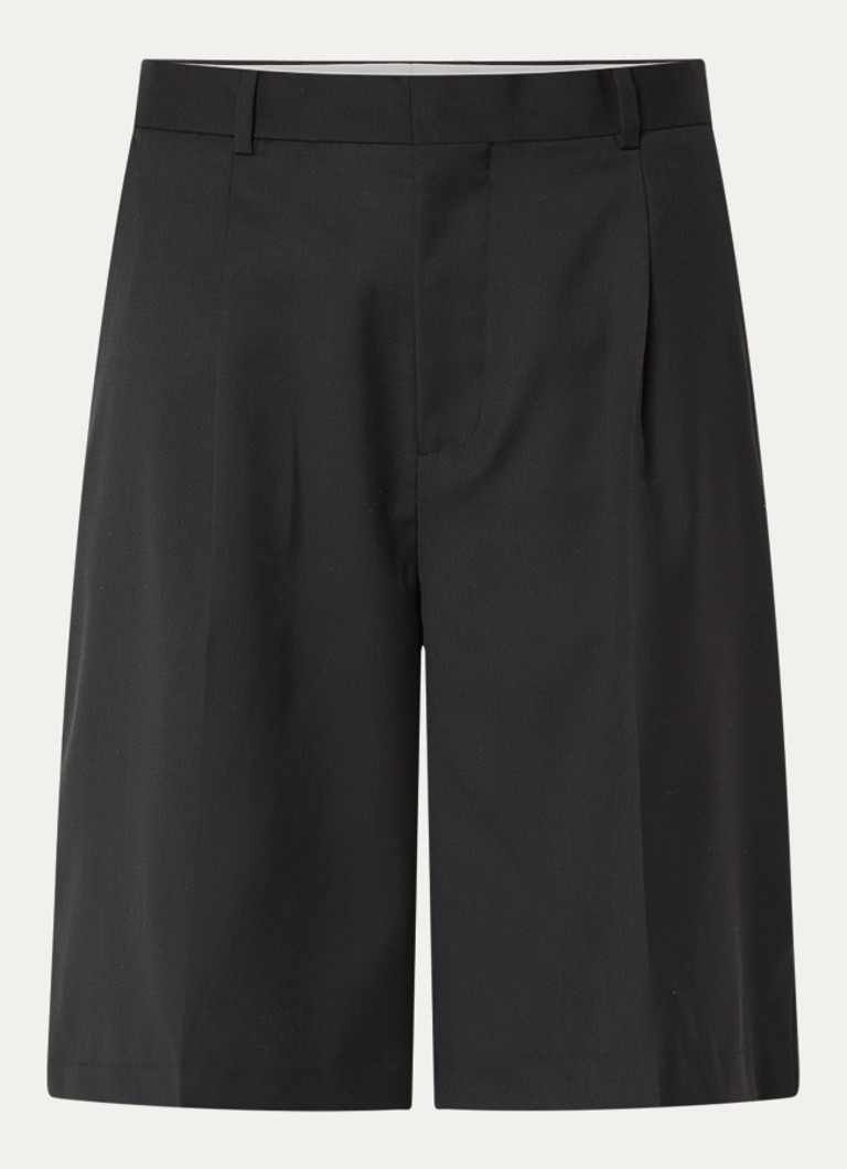 OLAF Heren Loose fit korte broek in wolblend met steekzakken in de kleur Zwart, maat: M