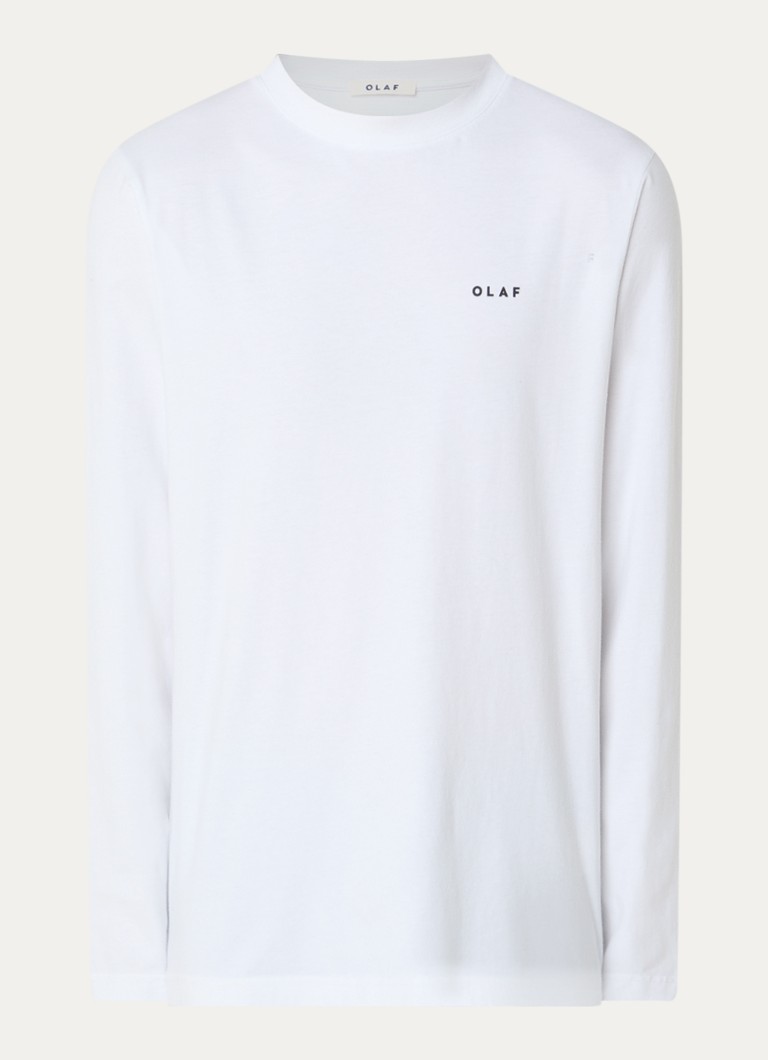 OLAF Heren Broken Plate long sleeve met logo- en backprint in de kleur Wit, maat: S
