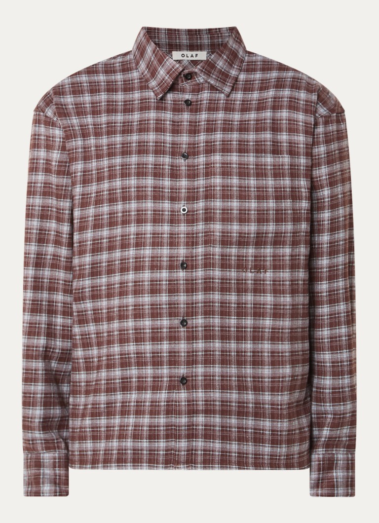 OLAF Heren Regular fit overshirt met ruitdessin in de kleur Kastanjebruin, maat: L