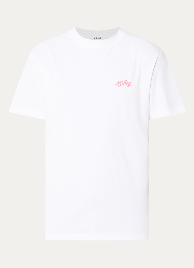 OLAF Heren T-shirt met logo- en backprint in de kleur Wit, maat: S